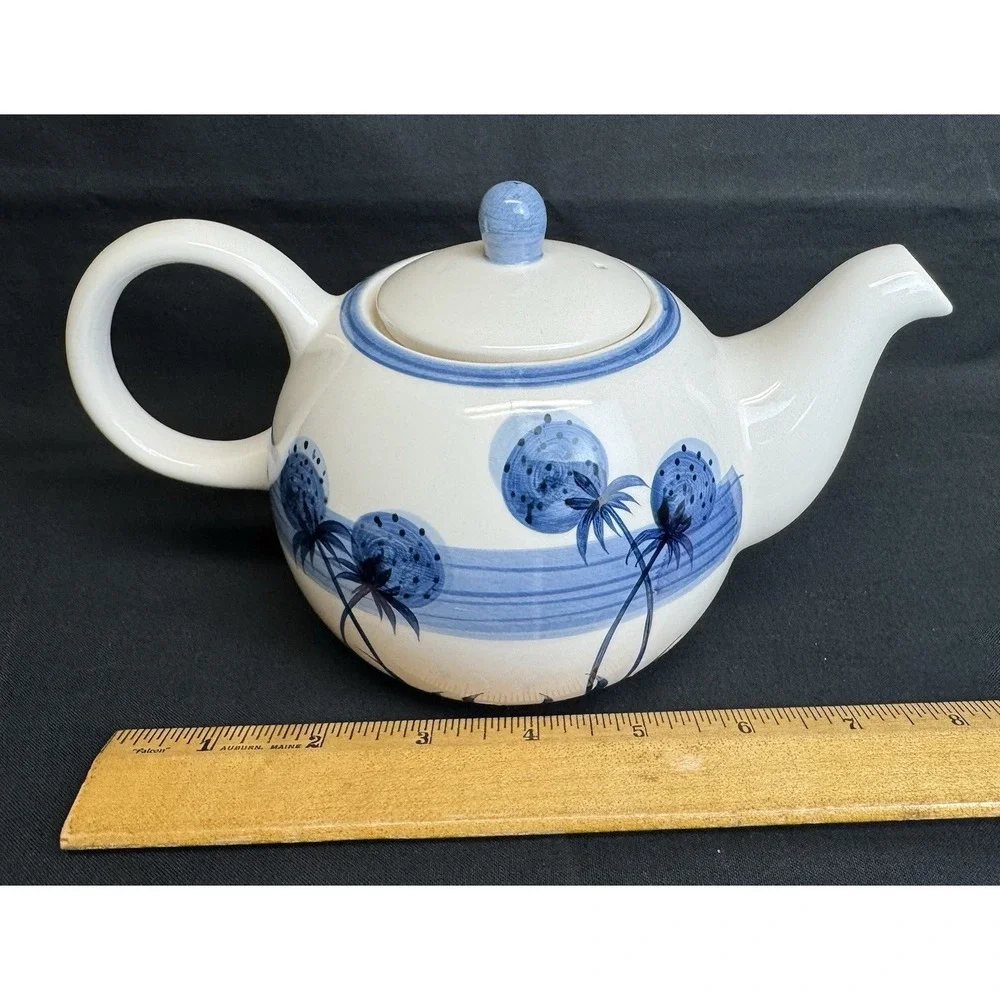 Vintage Herman Dodge 5 Piece Tea Set Teapot 2 Cups Tray Handpainted Blue & White